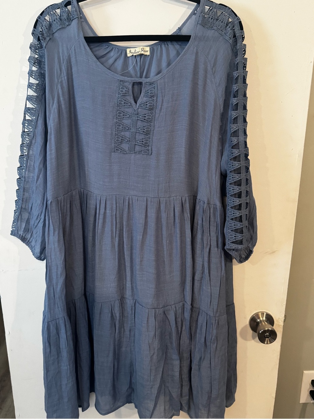 Indigo Rose Light Blue Crochet Sleeve Dress